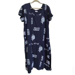 2XL Navy Blue Nautical Graphic Midi to Maxi Dress Comfy Loungewear